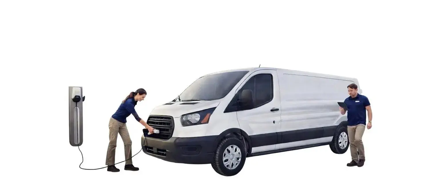 MML electric delivery van plugged in at a charging station